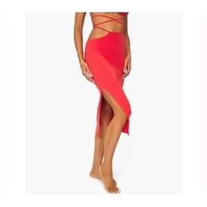 WeWoreWhat‎ Red Cutout MIDI Skirt NWT